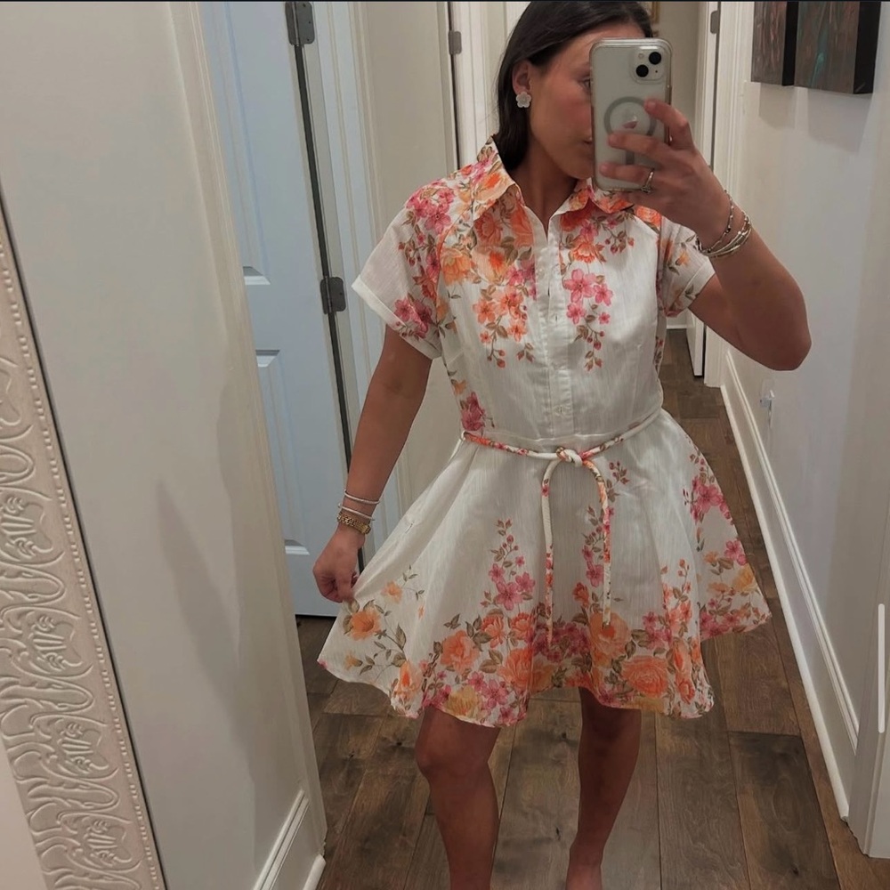 Floral Button-Up Dress with Belt